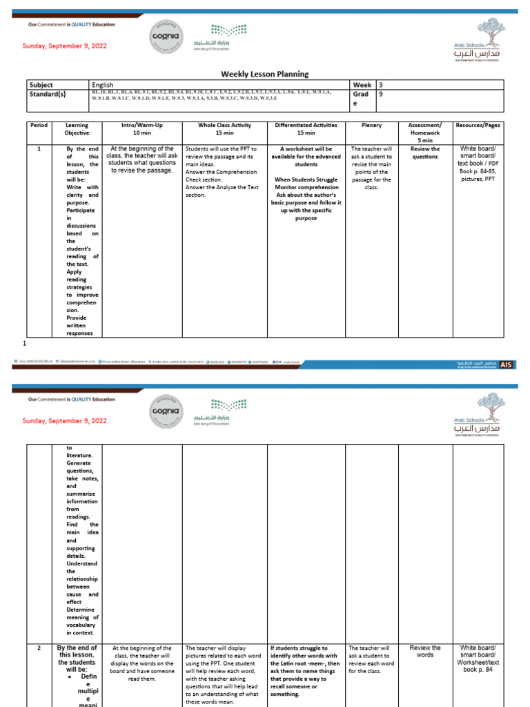 Grade 9 Week 3 English Template | PDF