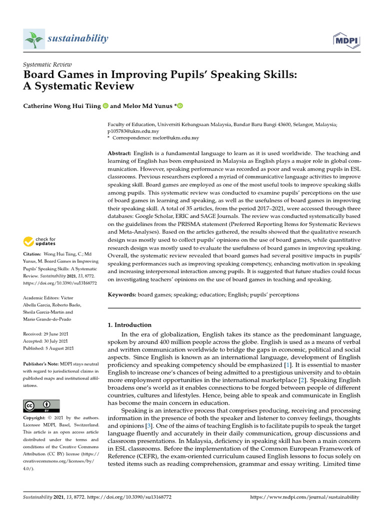 Board Games in Improving Pupils Speaking Skills A | PDF | Learning ...