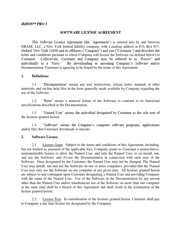 Oracle Software License Agreement