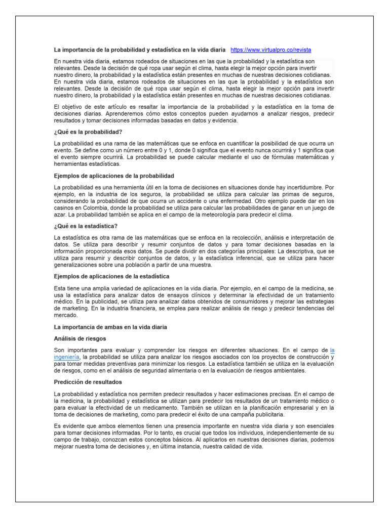La Importancia de La Probabilidad en La Vida Diaria | PDF