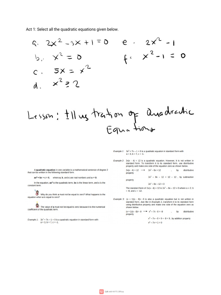 Quadratic Equations Selection Guide | PDF