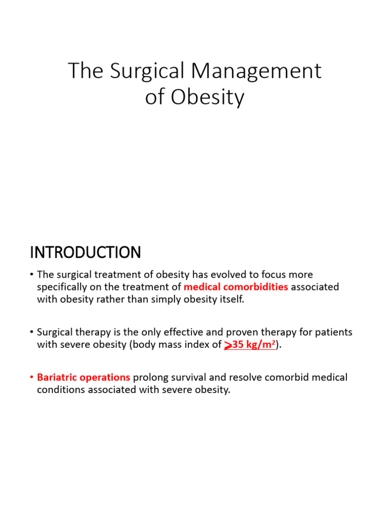 Surgical Management of Obesity Overview | PDF | Bariatric Surgery | Obesity