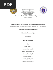 Curriculum Exit: Determining The Future Path of Grade 12 Students After Senior High School at Anselmo A. Sandoval Memorial National High School