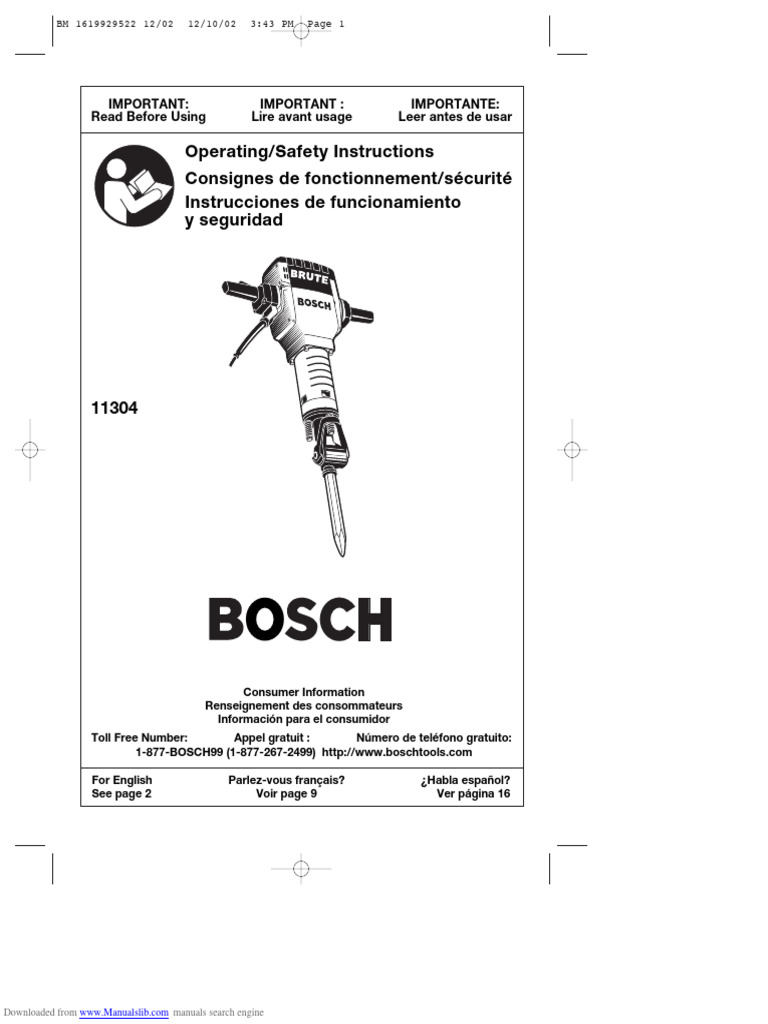 Bosch Electric Jackhammer Manual | PDF | Ac Power Plugs And Sockets
