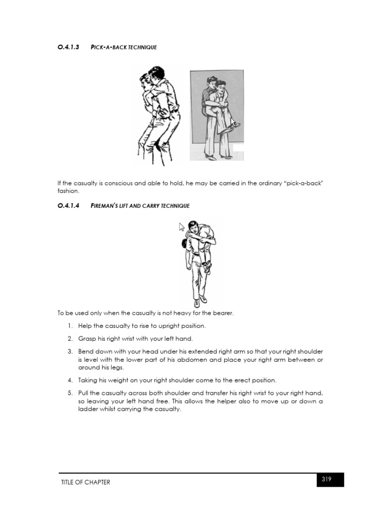 Casualty Carrying Techniques Guide | PDF | Hand | First Aid