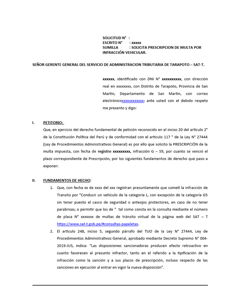 Prescipcion de Multa Vehicular | PDF | Estatuto de limitaciones | Multa ...