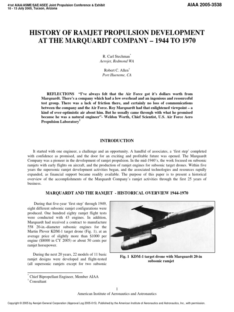 History of Ramjet Propulsion Development at The Marquardt Company ...