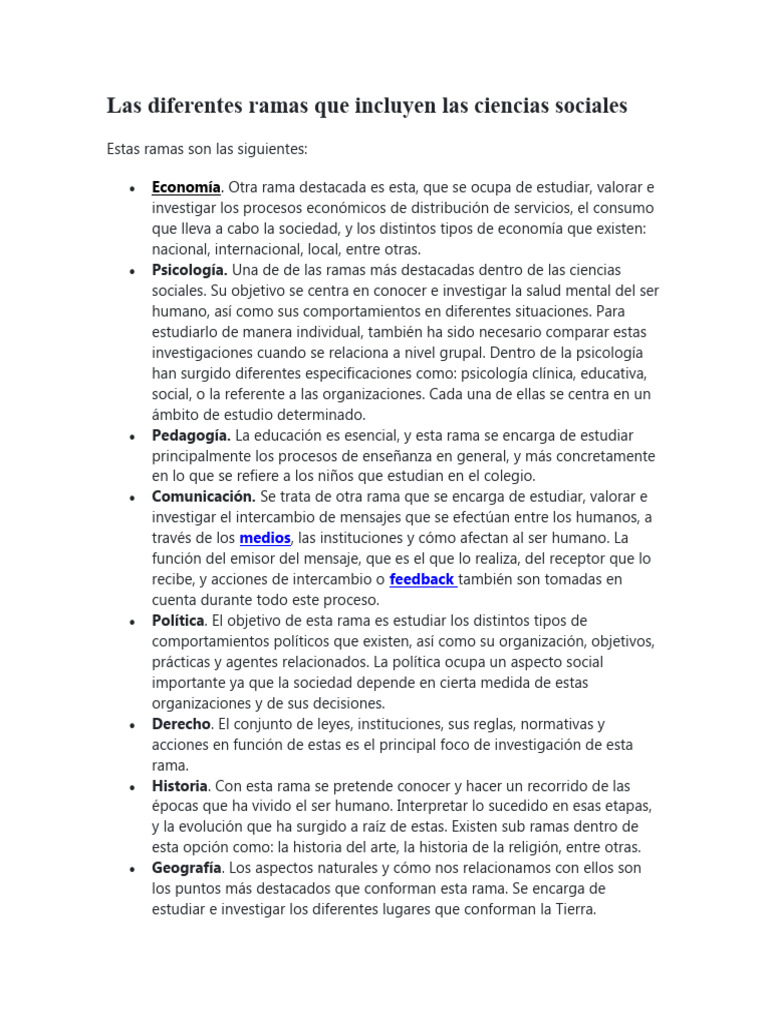 Ramas de las Ciencias Sociales | PDF | Ciencias sociales | Ciencia y ...