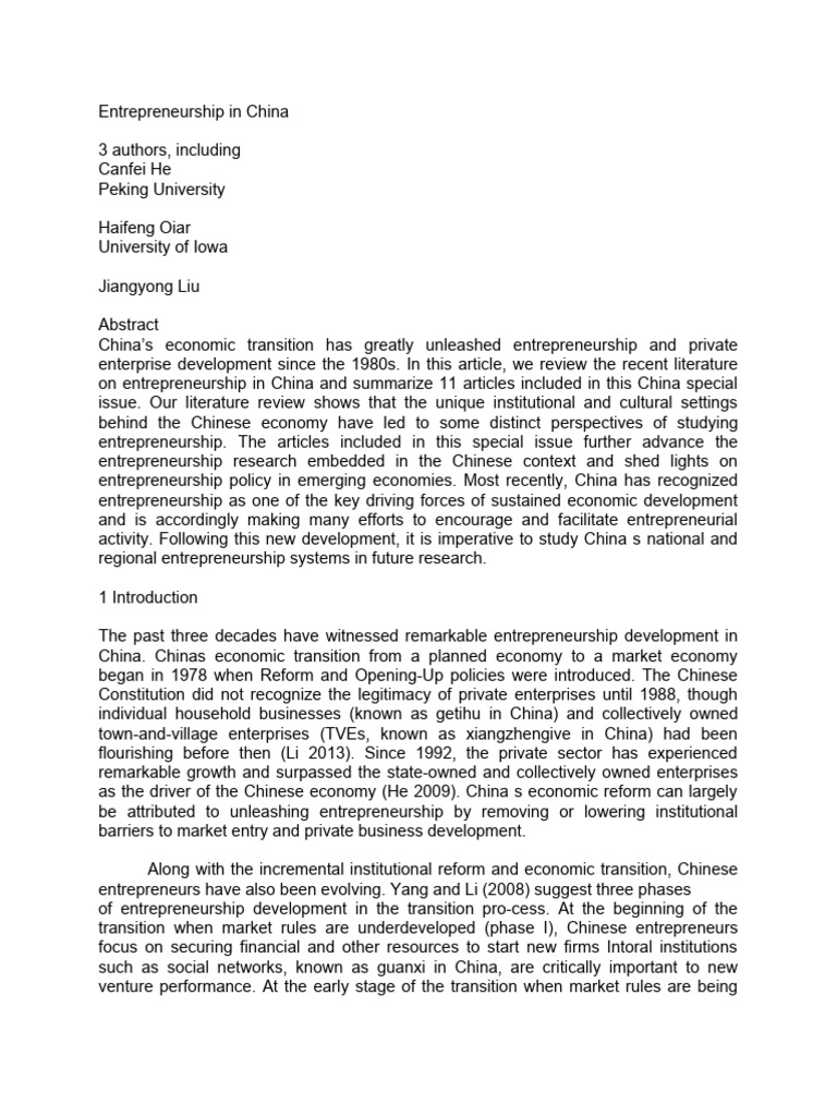 About china entrepreneurship | PDF | Entrepreneurship | Startup Company