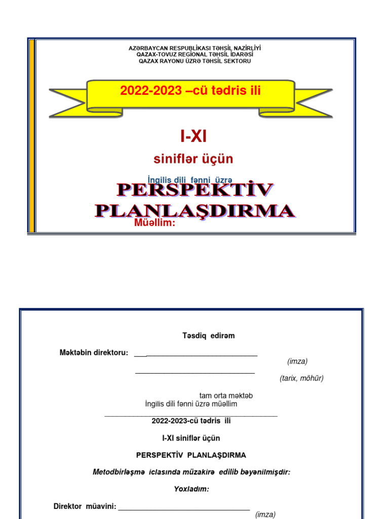 1 11 Ci Sinif İngilis Dili Illik Plan Pdf