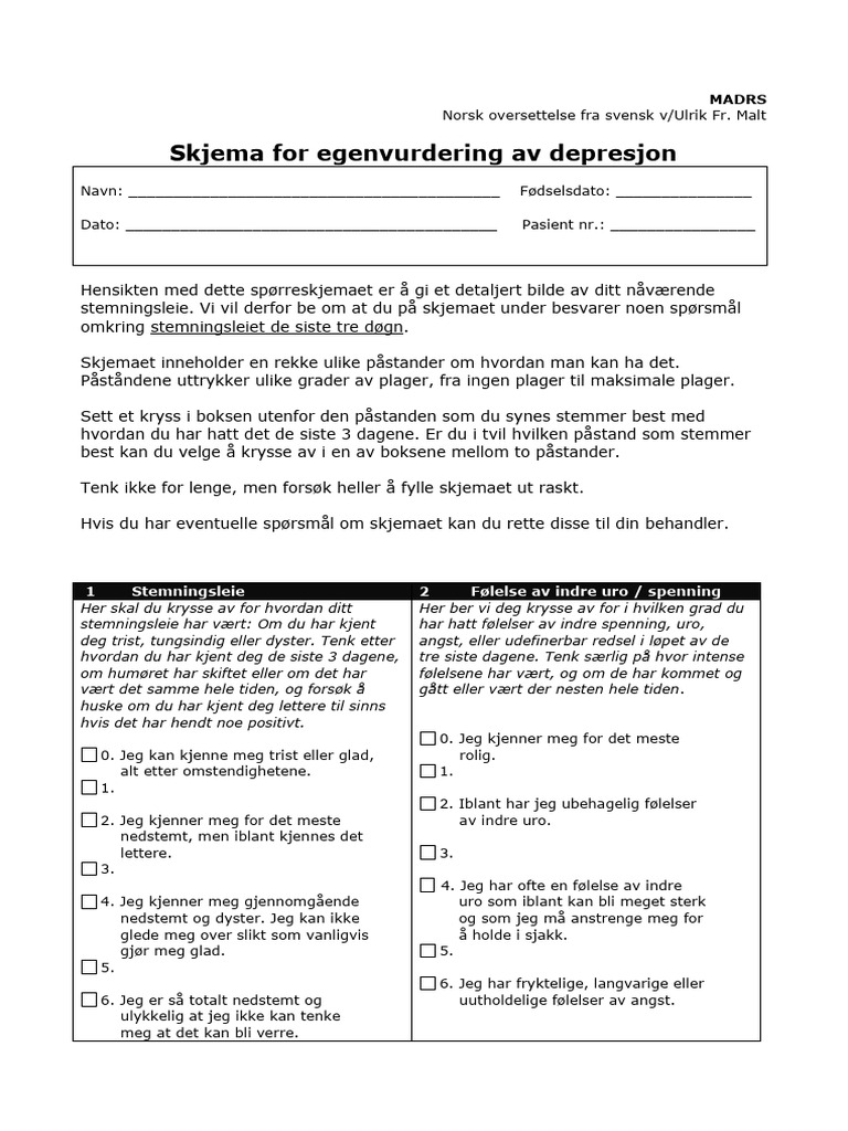 Madrs Fragebogen Pdf – Montgomery – SGEIZ