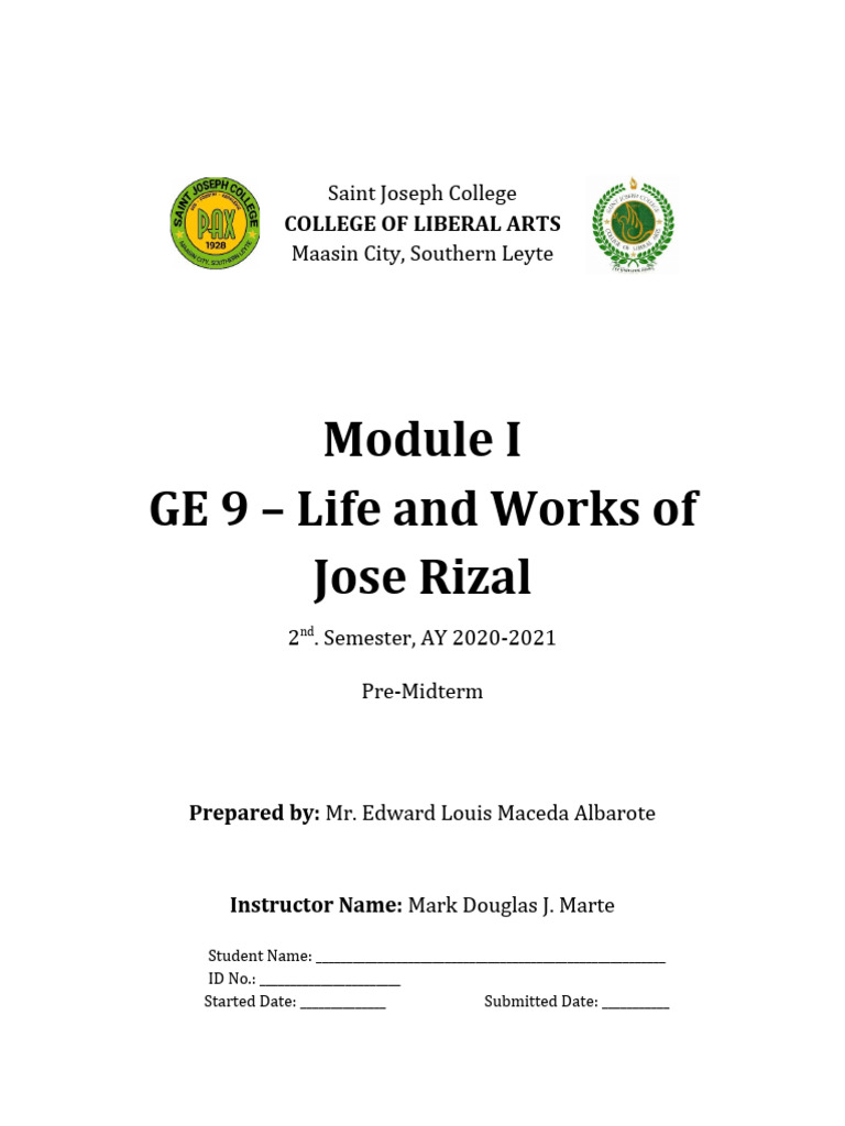 Jose Rizal: Life and Works Module Guide | PDF | Social Science ...