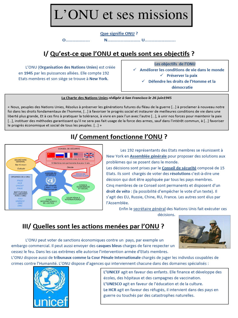 Comprendre l'ONU et ses missions | PDF | Nations unies | Relations ...
