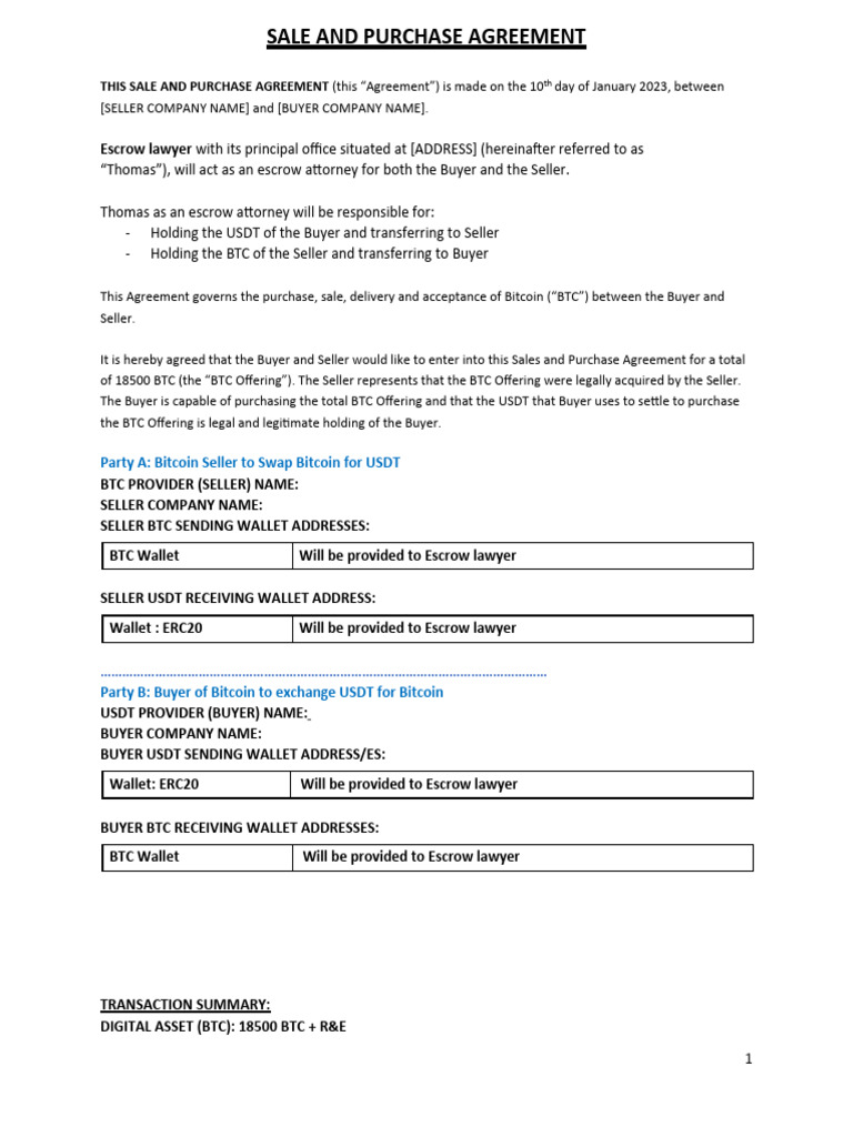 Bitcoin-USDT Swap Agreement | PDF | Bitcoin | Sales