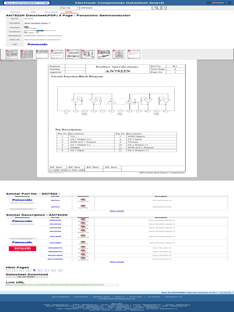 AN7522N datasheet(5_9 Pages) PANASONIC _ Silicon Monolithic Bipolar IC ...