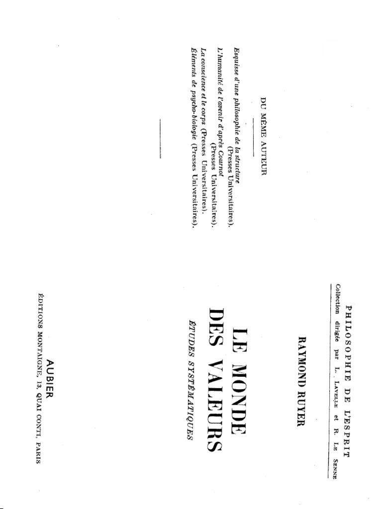 Raymond Ruyer Le Monde Des Valeurs 1 | PDF