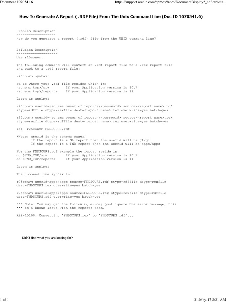 How To Generate A Report (.RDF File) From The Unix Command Line (Doc ID ...