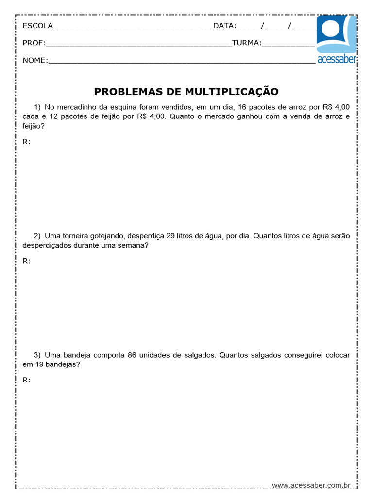 atividade-de-matematica-problemas-de-multiplicacao-4-ano (1) | PDF