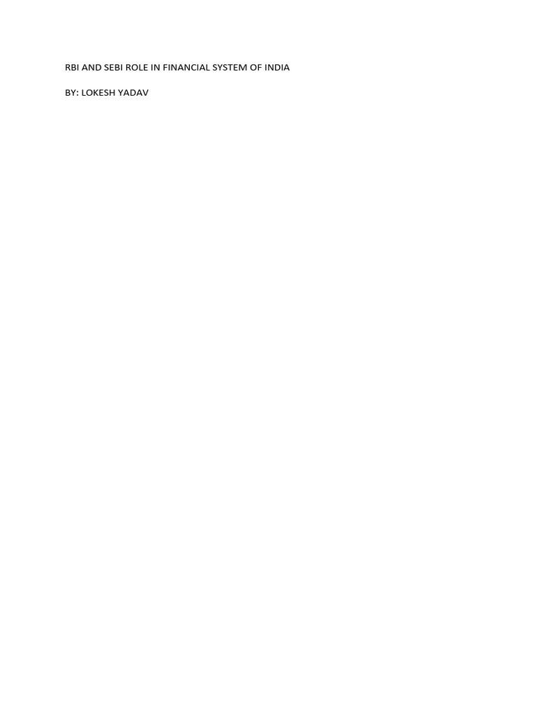 RBI and SEBI's Roles in India's Finance | PDF | Reserve Bank Of India ...
