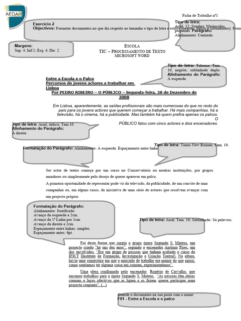 Entre a Escola e o Palco_Word_AEDAH PDF Teatro Ator
