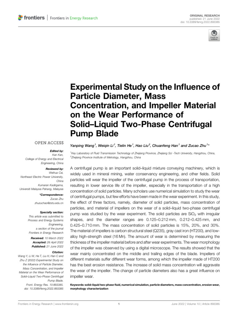 Experimental Study On The Influence of | PDF | Wear | Pump