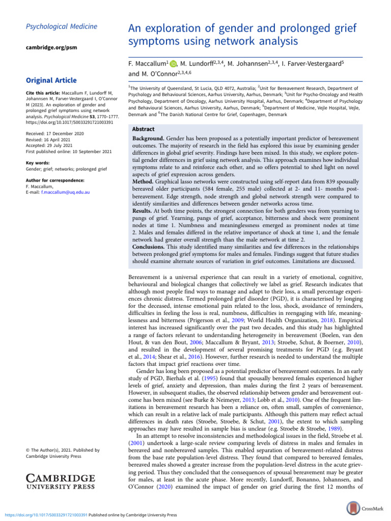 Gender Differences in Grief Networks | PDF | Grief | Behavioural Sciences