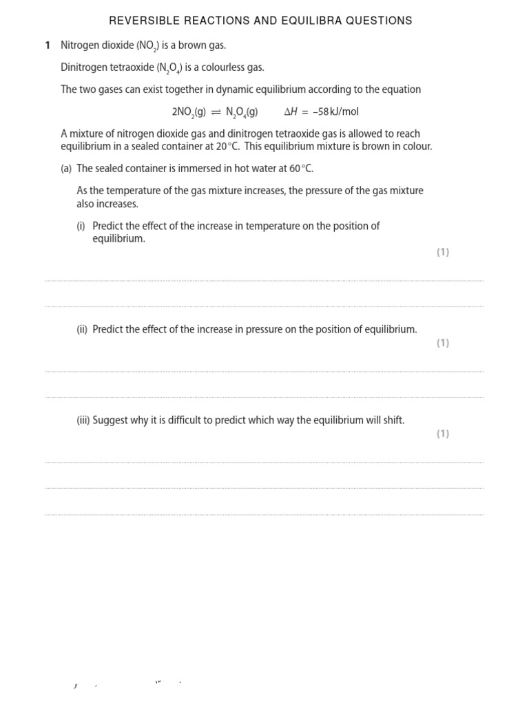 Y11 reversible reactions and equilibria qp pdf gases chemical