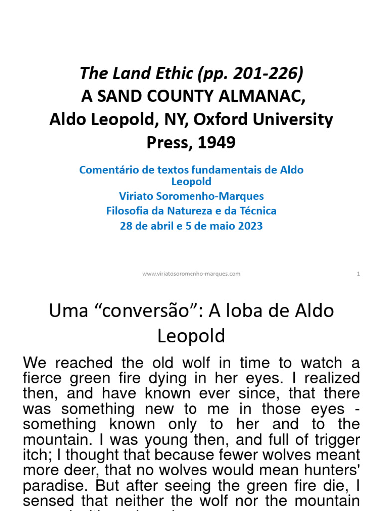 28 04 a 05 05 2023 vs-M, FNT, A Ética Da Terra de Aldo Leopold (1948)
