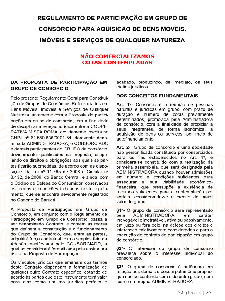 Regulamento do Consórcio Roma | PDF | Consórcio | Crédito