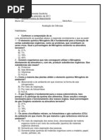 Avaliação de Ciências 6º ano