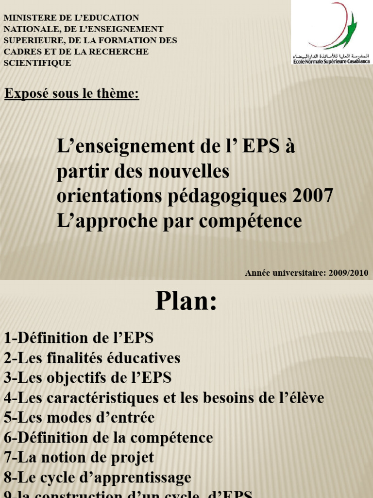 L Enseignement De L Eps à Partir Des Op 2007 Pdf