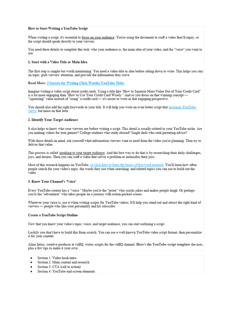 How To Write Youtube Script | PDF | You Tube