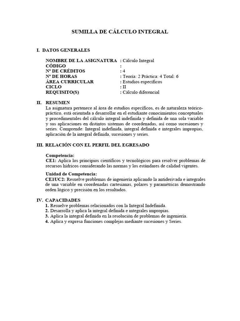 Sumilla de Cálculo Integral | PDF