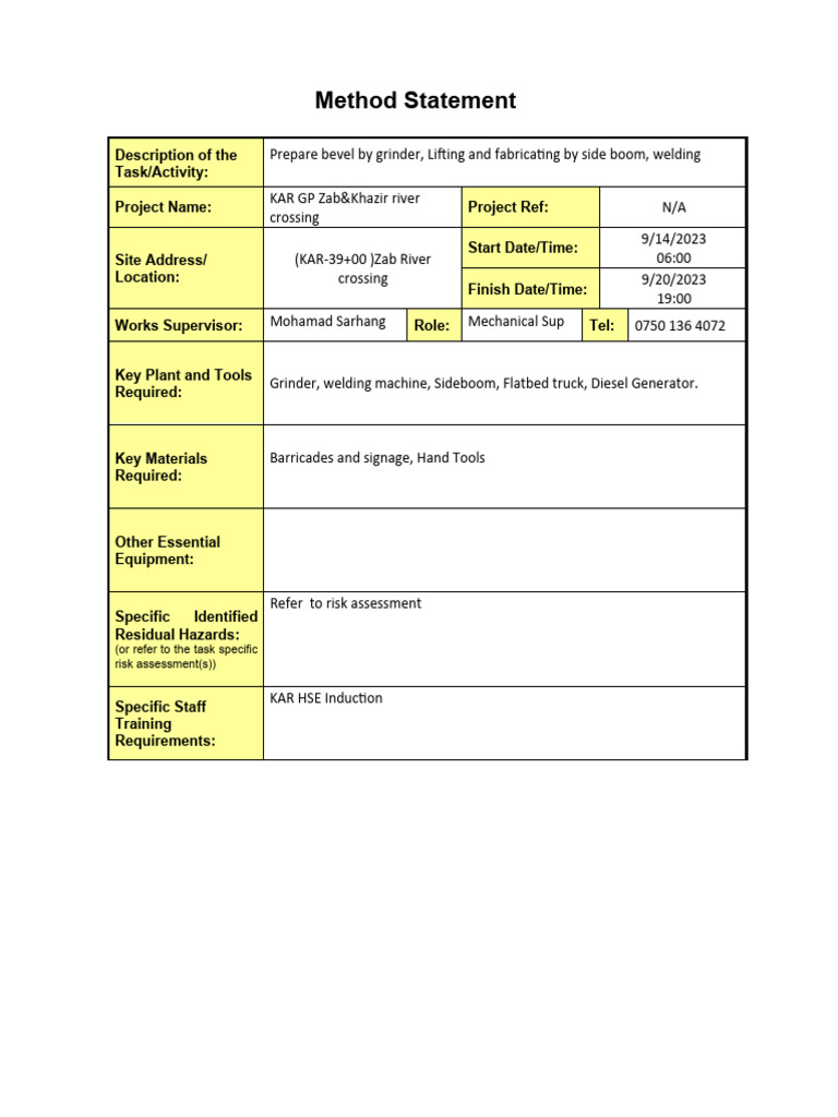 Method Statement for Pipe Welding Operations | PDF | Personal ...