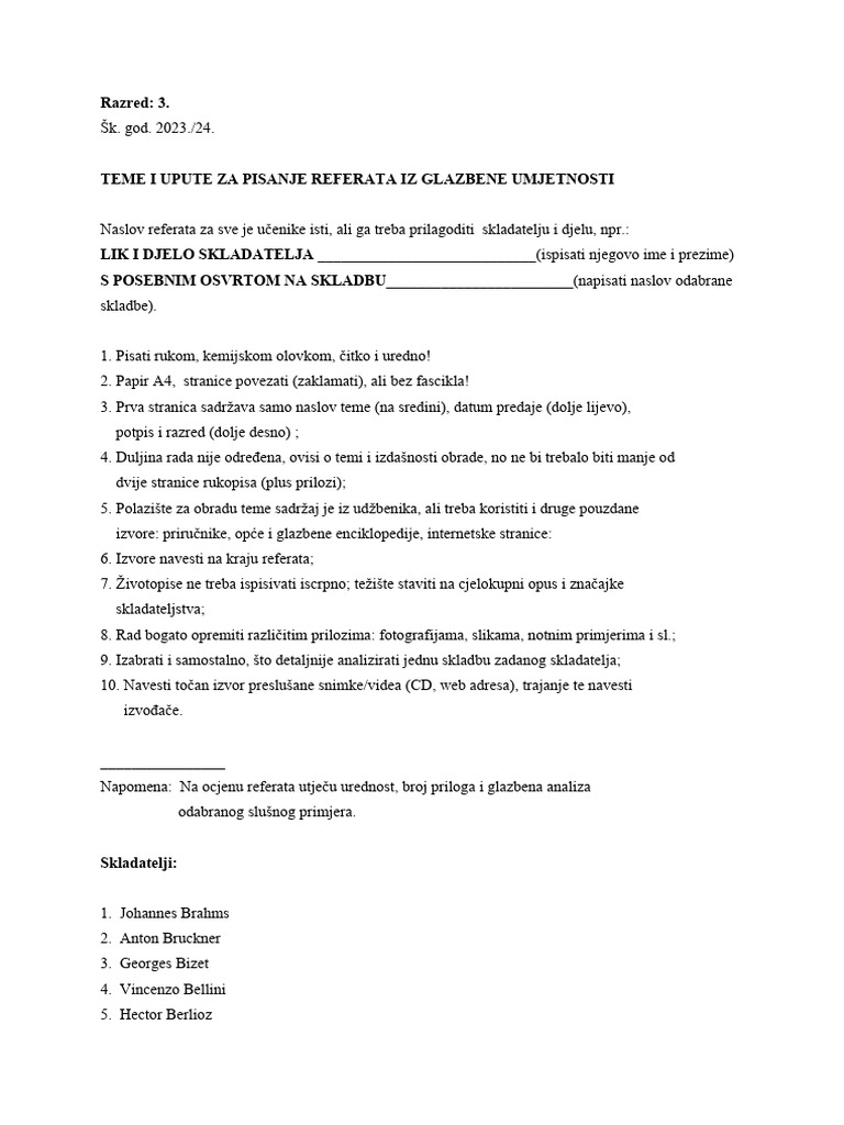 Teme I Upute Za Pisanje Referata | PDF