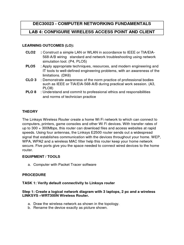 Dec30023 - Computer Networking Fundamentals Lab 4: Configure Wireless ...