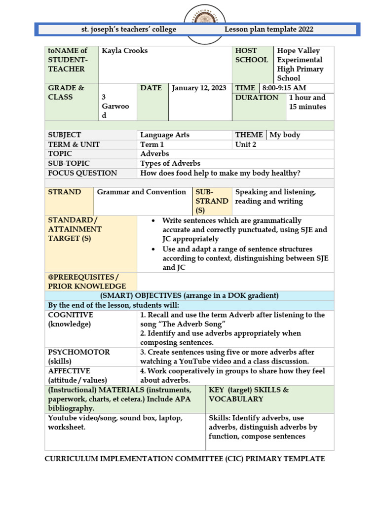 Grade 3 Adverbs Lesson Plan | PDF | Adverb | Teachers