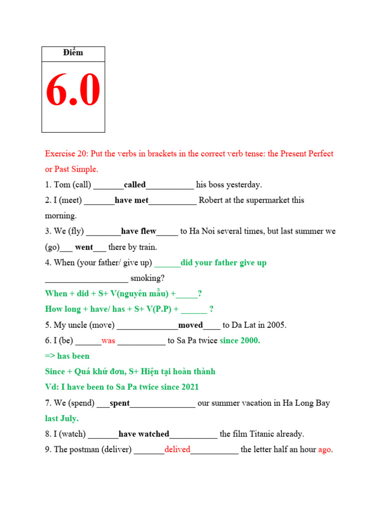 Verb Tense Exercises for English Learners | PDF | Language Arts ...