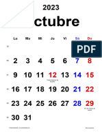 Calendario Octubre 2023 Espana Vertical Clasico