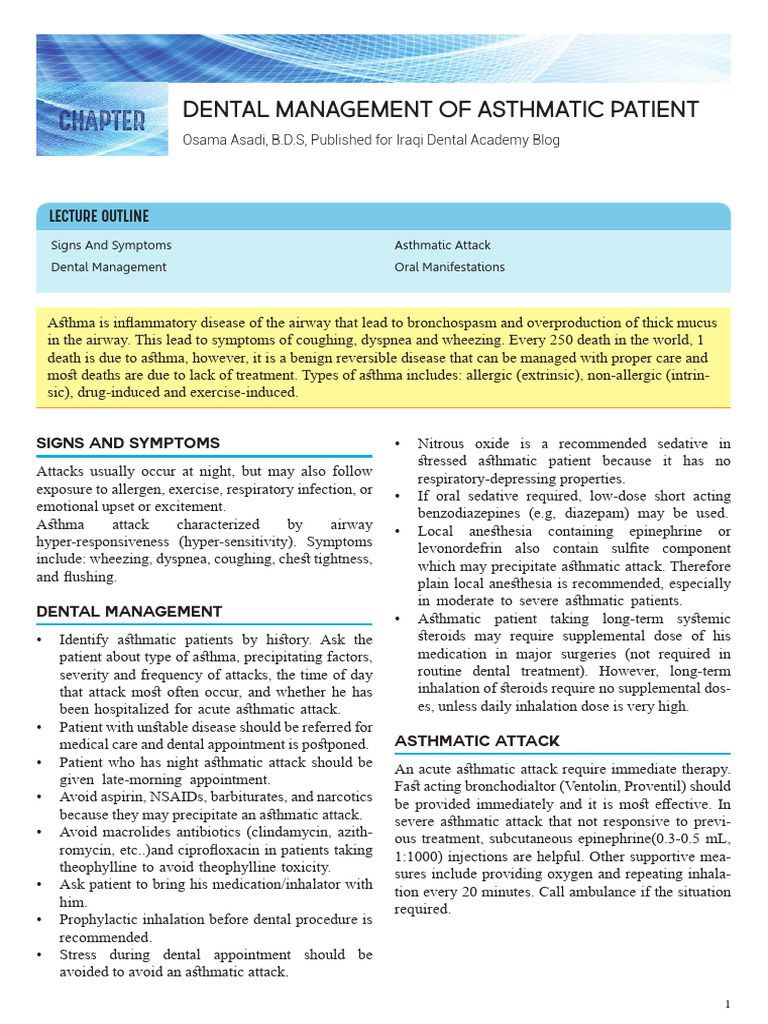 Dental Management of Asthmatic Patient Lecture PDF