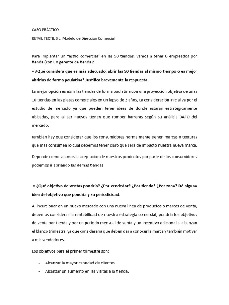 Caso Práctico Retail Textil Onm Pdf Marketing Ciencias Económicas