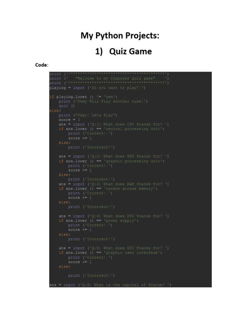 My Python Projects | PDF | Input/Output | Graphics Processing Unit
