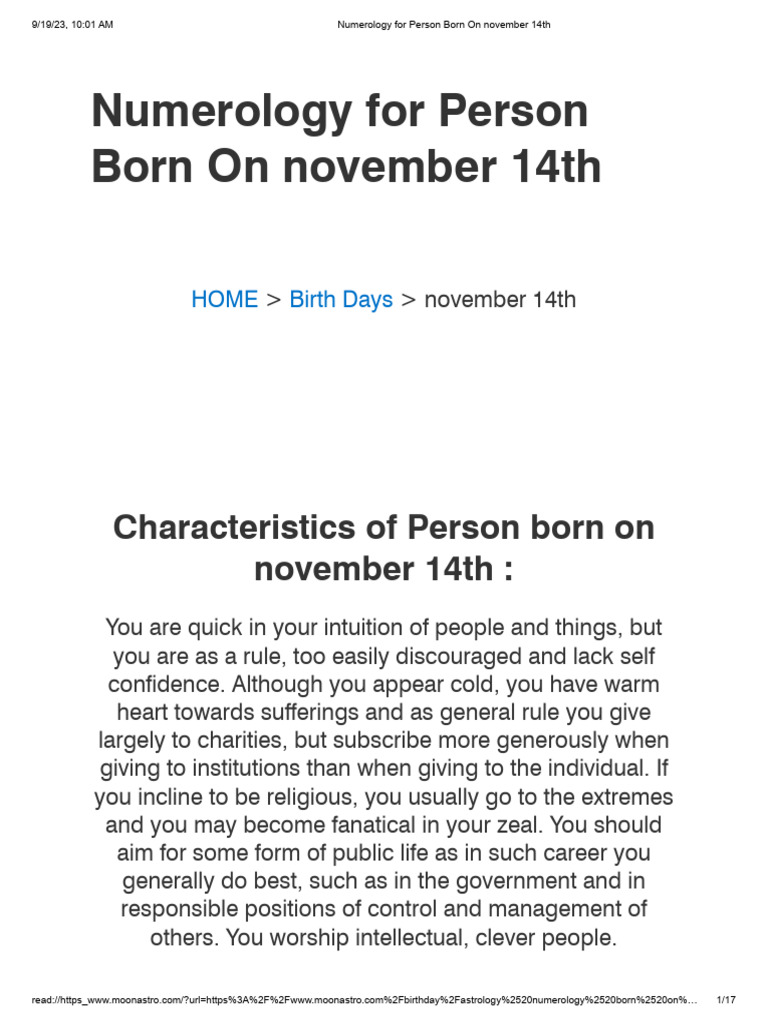 Numerology For Person Born On November 14th PDF