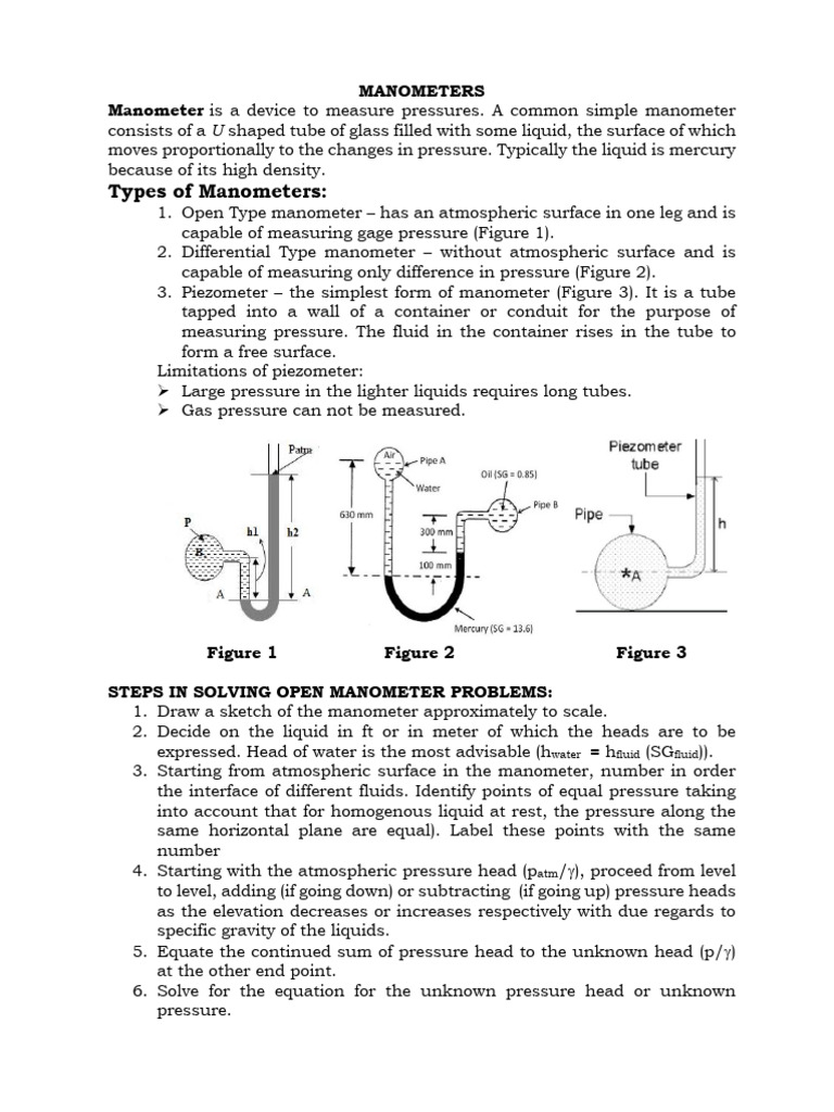 Manometers Updated 2023 PDF Pressure Pressure Measurement