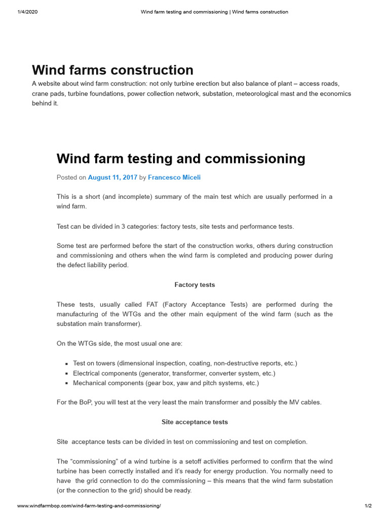 Wind Farm Testing and Commissioning - Wind Farms Construction | PDF ...
