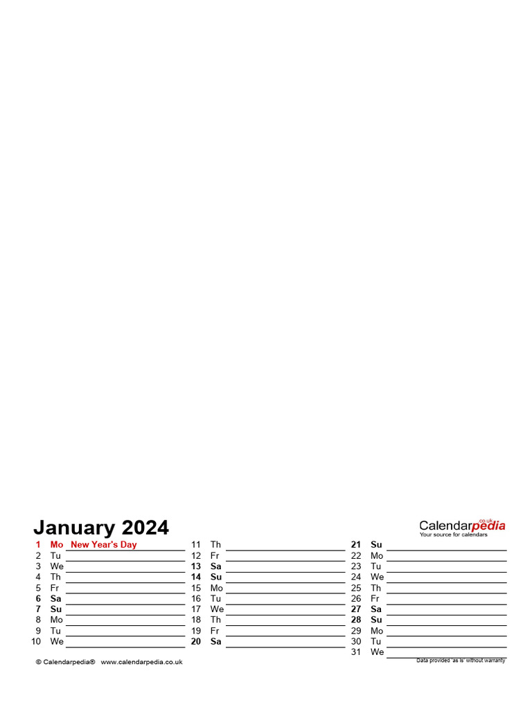 Photo Calendar 2024 Three Columns PDF