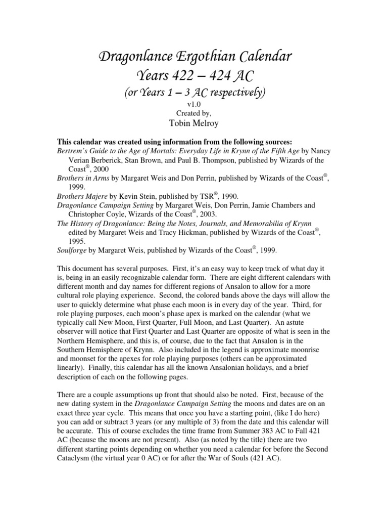 Ergothian Calendar PDF Dragonlance
