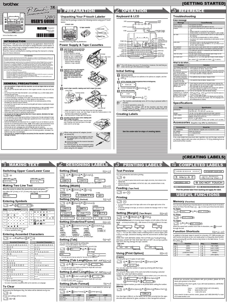 BROTHER PTouch 1280 Manual PDF