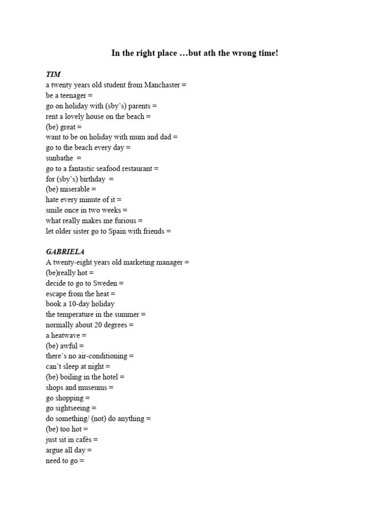 Right Time Wrong Place Vocabulary PDF