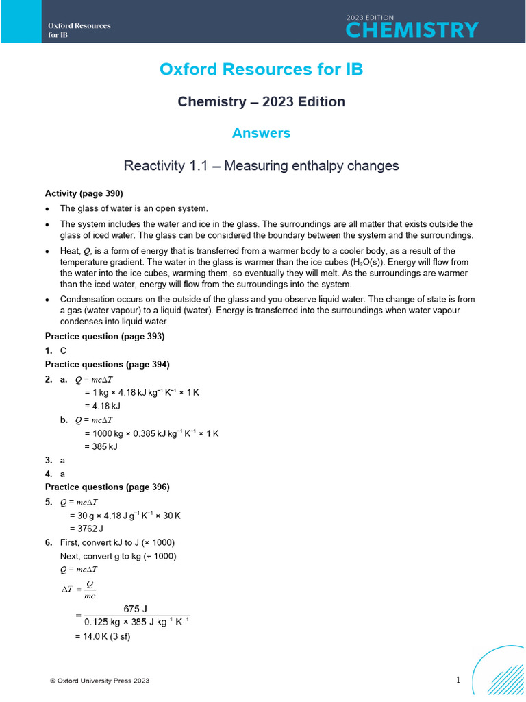 IB Chemistry 2023 Edition Answers | PDF | Science & Mathematics
